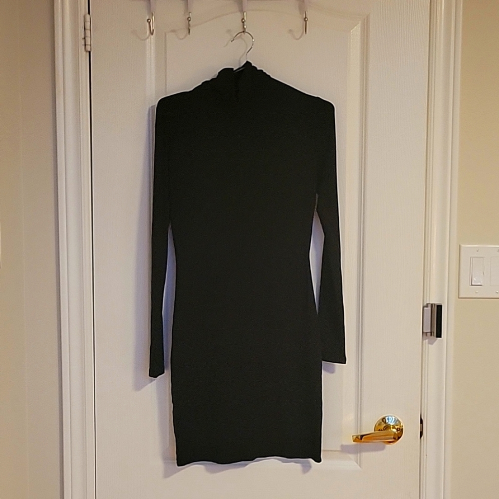 Black turtleneck bodycon tight mini dress